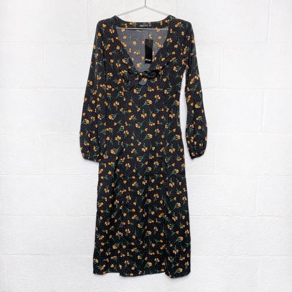 NWT Nasty Gal Midi Dress Orange Floral Sz 4 - Picture 2 of 10